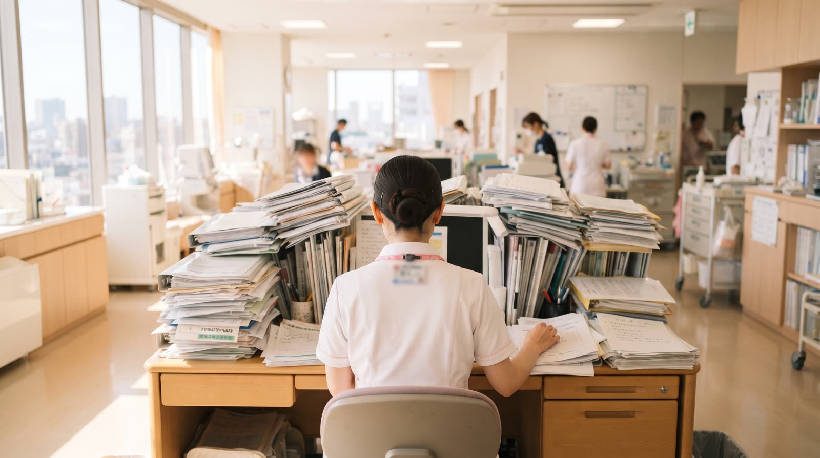 書類に追われる医療現場のスタッフ
